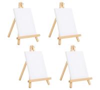 BELLE VOUS Mini Chevalet Bois avec Toile (Lot 4) - H 20 x l 15 cm - Toile Vierge Pré-Étirée - Ensemble Mini Toile et Chevalet de Table pour Peinture à l’Huile et Acrylique & Dessins d’Enfants