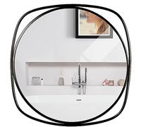 BELLE VOUS Miroir Rond Mural Moderne à Suspendre - 48 cm - Cadre Carré en Métal - Grand Miroir Rond Noir Décoratif pour Salle de Bain, Salon et Couloir - Vertical