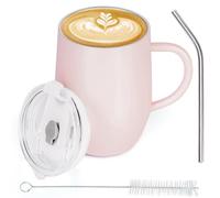 BELLE VOUS Mug Isotherme avec Poignée en Acier Inoxydable - 350 ml - Gobelet avec Paille et Couvercle en Plastique à Double Paroi Thermique - Tasse Isotherme pour Cafe/Thé, Boissons Chaudes & Froides