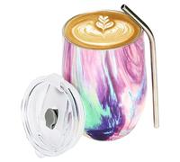 Belle Vous Mug Isotherme Cafe en Acier Inoxydable - 350 ml - Gobelet avec Paille et Couvercle en Plastique à Double Paroi Thermique - Tasse Isotherme Pour Cafe/Thé, Boissons Chaudes & Froides