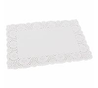 BELLE VOUS Napperon Papier Dentelle Rectangulaire Blanc (Lot de 100) - 36,5 x 26 cm - Napperon Dentelle pour Gâteau, Décorations de Mariage et Emballages