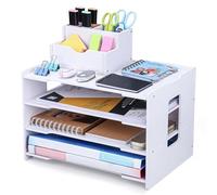 Belle Vous Organisateur Blanc à 4 Niveaux pour Accessoire et Fourniture - Boite de Rangement pour Documents de Travail et Accessoires - Organiseur Bureau - Maison - École