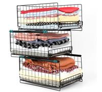 Belle Vous Organisateur Coulissant à 3 Niveaux - Tiroir de Placard ou Armoire - Panier de Rangement Empilable - Bac de Dressing pour Vetement - Boite Coulissante et Pliante