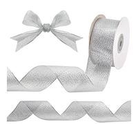 Belle Vous Organza Rouleau Argenté Métallique de Noël - 23 m de Long, 40 mm de Large - Ruban Cadeau de Sapin de Noël Câblé pour Emballer les Cadeaux, Loisirs Créatifs et Décorations