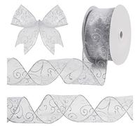 Belle Vous Organza Rouleau Argenté Ruban de Noël - 46 m de Long, 60 mm de Large - Ruban Cadeau de Sapin de Noël Pailleté pour Emballer les Cadeaux, Loisirs Créatifs et Décorations