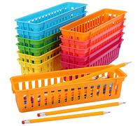 BELLE VOUS Panier Rangement Plastique pour Papeterie (Lot de 12) - Assortiment de Rangement Stylo Colorés - Rangement Crayon pour École, Maison, Fournitures de Bureau, d’Art et Pinceaux de Maquillage