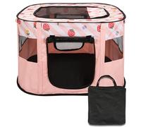 BELLE VOUS Parc pour Animaux Rose - Portable et Pliable - Niche d’Exercice en Maille Respirante avec Fermeture Éclair Amovible - Intérieur et Extérieur - Chiens - Chats - Lapins