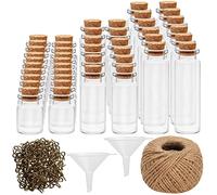BELLE VOUS Petit Pot Verre Transparent (Lot de 44) - 5 ML, 10 ML et 20 ML - Pot en Verre avec Couvercle en Liège - 50 Vis à Œillets et 2 Entonnoirs - Cadeaux, Décoration et Loisirs Créatifs
