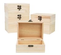 BELLE VOUS Petite Boite en Bois Brut (Lot de 6) - 14,8 x 10,2 x 6,3 cm - Boite Bois avec Couvercle à Charnière et Fermeture Frontale - Rangement pour Bijoux, Loisirs Créatifs et Artisanat