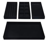 BELLE VOUS Plateau Bijoux Empilable en Velours Noir (Lot de 4) - 35,3 x 24,2 cm - Rangement Bijoux Tiroir - Sections Amovibles pour Colliers, Bagues, Bracelets et Boucles d’Oreilles