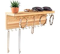 BELLE VOUS Porte Bijoux Mural en Bois Naturel avec 24 Crochets - 30,3 x 7,3 cm - Porte Collier et Presentoir Bijoux Rustique pour Bracelets, Boucles d’Oreilles et Bagues