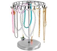 BELLE VOUS Porte Bijoux Rotatif en Métal Argenté (23 Crochets) - H34,8 x l20,5 cm - Tour de Presentoir Bijoux - Porte Collier, Bracelets, Bagues et Boucles d’Oreilles