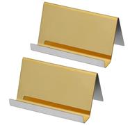 BELLE VOUS Porte Carte de Visite Métallique en Acier Inoxydable (Lot de 2) - Jusqu’à 30 Cartes - Présentoir Carte de Visite Doré - Rangement Cartes de Visite pour Bureau, Porte-Noms ou Comptoirs