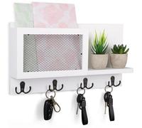 BELLE VOUS Porte Clef Mural & Courrier avec 8 Crochets Blanc - Boite a Clef Decorative/Trieur de Lettres - Porte Clés Mural Rustique en Bois pour Maison, Entrée, Hall d’Entrée, Salon ou Vestiaire