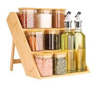 Belle Vous Porte-épices à 3 Niveaux avec 8 Pots à Épices en Verre et 2 Bouteilles Distributrices d’Huile - Etagere de Rangement de Pot a Epices en Bois pour les Condiments de Cuisine