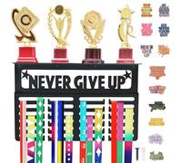 BELLE VOUS Porte-médailles noir avec étagère pour trophées - Support mural pour médailles - N'abandonnez jamais l'étagère pour médailles de sport/course, récompenses et rubans