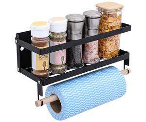 BELLE VOUS Porte-papier de Cuisine avec Etagère - Capacité 8 kg - Barre Serviette de Salle de Bain - Rangement Cuisine Mural ou pour Établi - 2 Crochets Amovibles