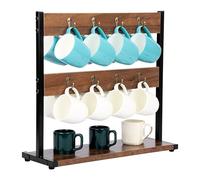 BELLE VOUS Porte-tasses en Bois - Etagere Cuisine Vintage - Étagère pour Rangement de Tasses et Mug Cafe - Organisateur Porte Tasse avec 16 Crochets - Support Tasses à Café et Thé