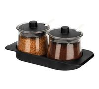 BELLE VOUS Pot Epices Verre (2 Pièces) avec Plateau - Bocaux Epices Transparents avec Couvercles & Cuillères - Pots à Condiments pour Sel, Sucre & Épices de Cuisine