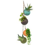 BELLE VOUS Pot Suspendu en Céramique (Lot de 4) - Pot Suspendu Plante Interieur - Vase Suspendu Multicolore avec Corde en Jute - Parfait pour Intérieur & Extérieur, Décor de Maison, Bureau et Jardin