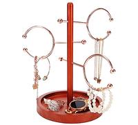 BELLE VOUS Presentoir Bijoux Bois à 4 Niveaux - Hauteur 26,5 cm - Porte Bijoux pour Bracelet, Collier, Bagues, Montres & Boucles d’Oreilles - Socle de Rangement en Bois & Crochets en Métal