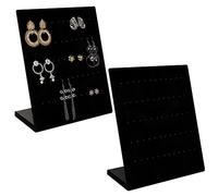 BELLE VOUS Presentoir Bijoux et Boucles d’Oreilles en Velours Noir (Lot de 2) - Porte Boucles d’Oreilles en L avec 60 Trous pour 30 Paires de Boucles d’Oreilles - Pour Clous et Boucles Pendantes