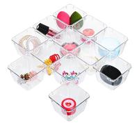 BELLE VOUS Rangement Maquillage - 12x Boite Rangement Tiroir Empilable en Plastique Transparent - Organisateur Tiroir Cuisine Salle de Bain Bureau Coiffeuse pour Bijoux Accessoires