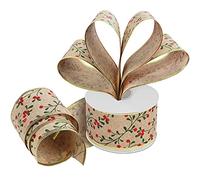 Belle Vous Ruban Jute et Organza - 20 m x 6,3 cm de Large - Tissu avec Baies Pailletées pour Arbre de Noël - Rouleau pour Emballage Cadeaux et Décoration