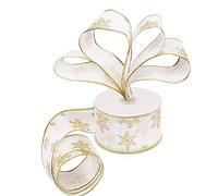 Belle Vous Ruban Organza Blanc 20m x 6,3 cm - Tissu à Flocons de Neige Pailletés pour Arbre de Noël - Rouleau pour Emballage Cadeaux et Décoration