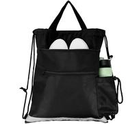 BELLE VOUS Sac à Dos à Cordon Noir - Sac de Sport en Tissu à Cordon Résistant à l’Eau - Grand Sac à Dos Sport avec Fermeture Éclair et Poches - Ecole - Activités de Gym - Voyage