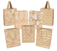 Belle Vous Sac Papier Cadeau Marron avec Motifs Métalliques Or et Argent, Poignées Torsadées Or et Étiquettes (15 Pièces) - L18 x l8,5 x H24 cm - Pour Anniversaires, Fêtes, Mariage, Maternité