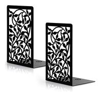 Belle Vous Serre Livre en Métal Noir avec Motifs Floraux (1 Paire) - Cale Livre et CDs Anti-Dérapant - Presse Livre pour Étagères, Bureau, Bibliothèque, Maison et Écoles