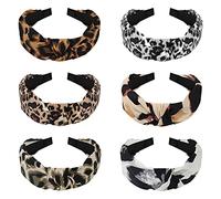 Belle Vous Serre Tete Femme Imprimé Leopard avec Noeud Croisé (Lot de 6) - Certete Cheveux Femme Élastique de Style Bohème pour Femmes et Filles - 6 Motifs