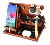 BELLE VOUS Support Telephone Bois - Vide Poche Entree - Rangement Clef, Téléphone, Portefeuille, Montre & Gadgets - Cadeaux Fete des Peres - Accessoires pour Mari/Papa