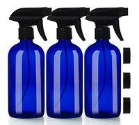 BELLE VOUS Vaporisateur Vide Réutilisable en Verre Bleu (Lot de 3) - Pulverisateur Vide 500 ml - Bouteille Spray 2 Réglages pour Produits de Nettoyage, Aromathérapie et Huiles Essentielles