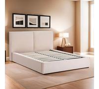BELLECOUR Lit Coffre 180x200 cm - Sommier 2 Personnes avec Rangement en Velours Beige Hauteur Totale 32 cm - Tête de Lit Rembourrée Confortable & Design Elégant