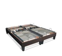BELLECOUR Sommier Électrique 160x200 cm (2x80x200 cm) à Lattes et Plots avec tête, Buste & Pieds relevables et télécommande Filaire - Modèle Rochereau Fabriqué en Europe