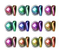 Bellecrey Lot de 12 pots de poudre à ongles chromée irisée effet miroir métallique holographique Aurore Nail Art Décoration