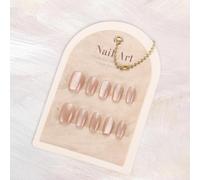 Bellecrey Une boîte de 30 faux ongles artificiels parfaits avec perle de lune French Tip French Tip - Faux ongles moyens conffin - Kit d'outils inclus
