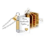 BelleFlair 1 chaîne avec médaillon en forme de livre à ouvrir, cadeau de maman et père, personnalisable, en acier inoxydable, avec gravure