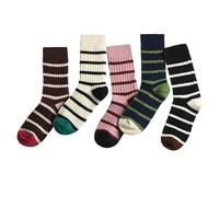 BelleFlair 5 paires de chaussettes colorées pour femmes 39-42, chaussettes de sport rayées en coton de style rétro, longues et confortables pour un usage quotidien et des activités sportives