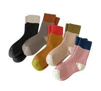 BelleFlair 5 Paires de Chaussettes en Coton pour Femmes 39-42, Chaussettes Rayées Colorées pour Femmes et Filles, Chaussettes Chaudes Style Vintage, Chaussettes Rayées Douces Quotidiennes
