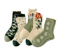 BelleFlair 5 paires de chaussettes femme en coton 39-42, chaussettes fantaisie brodées motif fleurs, chaussettes colorées avec volants style vintage, chaussettes confortables pour le quotidien