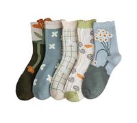 BelleFlair 5 paires de chaussettes femme fleurs en coton taille 39-42, chaussettes à motifs fleuris brodés, chaussettes colorées avec volants style vintage, chaussettes confortables pour le
