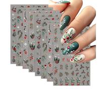 BelleFlair 8 feuilles autocollants d'ongles 5D Noël, autocollants d'hiver autoadhésifs, flocon de neige houx tatouages d'ongles pour Nail Art, design ongles du réveillon, décoration festive pour