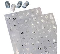 BelleFlair Lot de 2 autocollants ongles 5D pour Noël, stickers argentés flocon de neige autocollants d'ongles hiver, tatouages ongles sapin de Noël pour femmes et enfants décoration ongles nouvel an