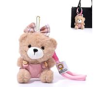 BelleFlair Porte-clés en peluche Teddy Bear, charm pour sac avec nœud, petit ours en pantalons en velours rose, charmant accessoire de sac à dos, sac à main, clé