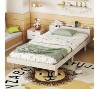 Bellemave Lit jumeau pour enfants avec port USB, lit double plateforme en bois pour garçons, filles, adolescents, cadre de lit double pour enfants, cadre de lit double blanc délavé