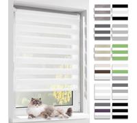 BelleMax Store Enrouleur Jour Nuit, Blanc, 40l x 100L cm | Tissu Double, Sans Perçage, Translucide Occultant, Protection Vie Privée, Larg. Tissu 40 cm