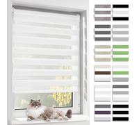 BelleMax Store Enrouleur Jour Nuit,Tissu Double,Rideau sans Perçage,Translucide Occultant Protection Vie privée,pour Fenêtre et Porte,(Largeur du Tissu 45 cm),Blanc,45l x 100L cm